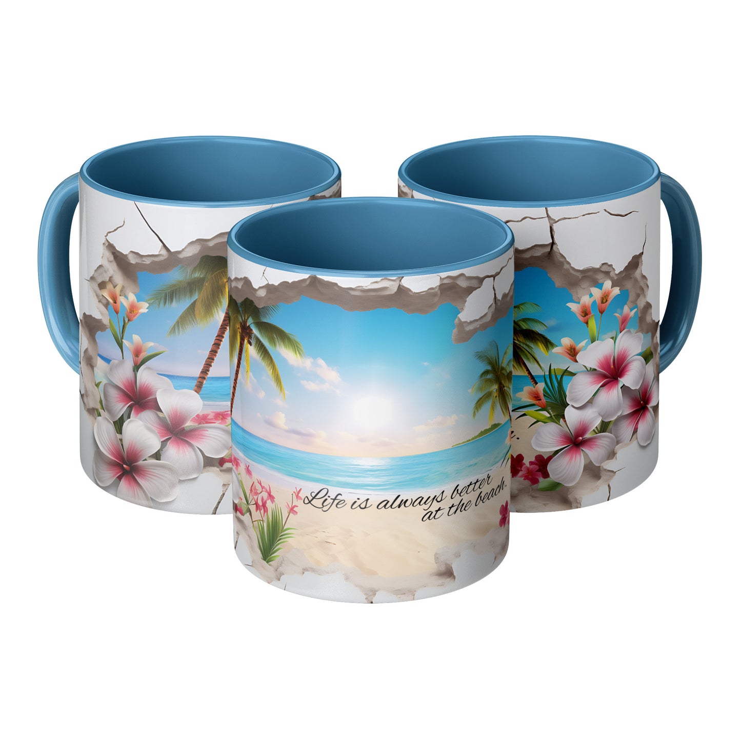 Beautiful custom mug "Life is always better on the beach." ~ 11 oz mug