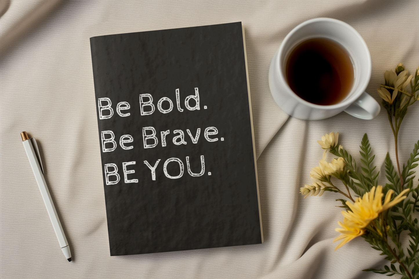 Hardcover Black Journal - Inspire Creativity and Courage with 'Be Bold. Be Brave. Be You.' Motto - Perfect for Reflection and Ideas!