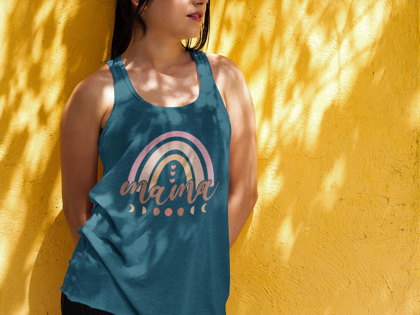 Mama with Rainbow, Stars, and the Moon Racerback Flowy Tank ~ Multiple Colors and Sizes