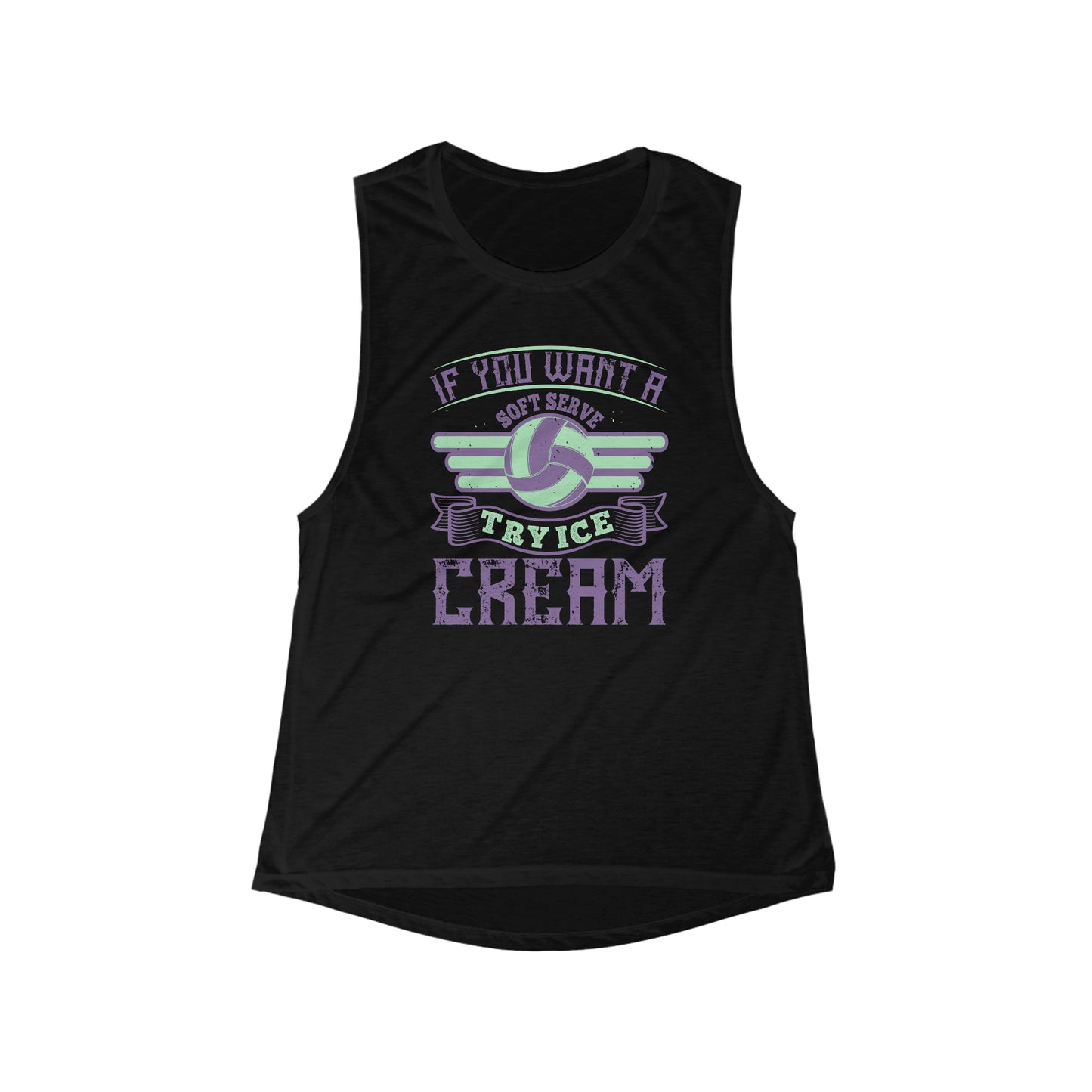 Black Volleyball Flowy Scoop Neck Muscle Tank "If you want a soft serve, try ice cream." - multiple size options